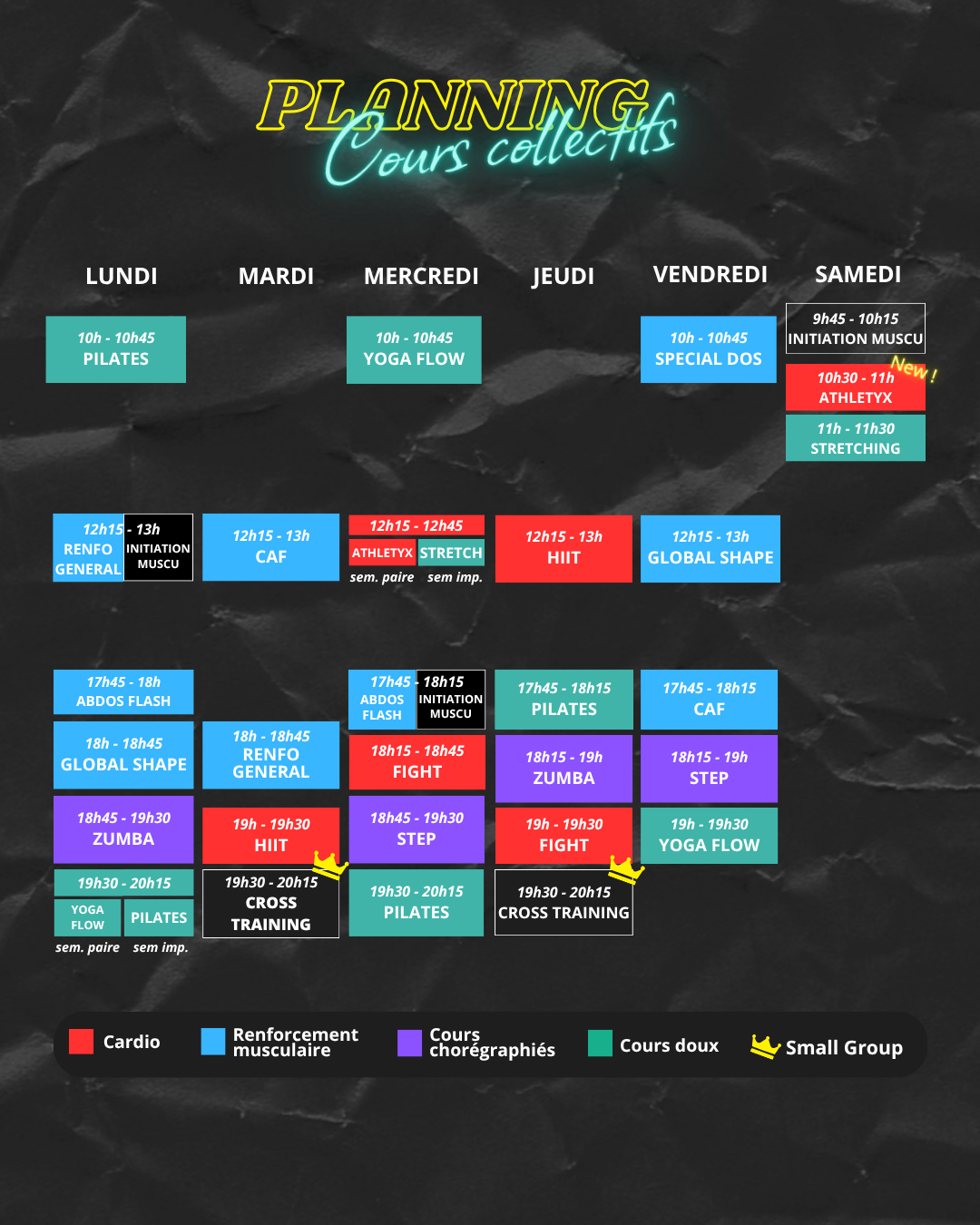 Planning des cours collectifs Fast Fitness